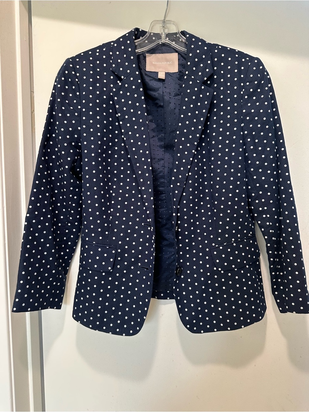Banana Republic One Button Navy & White Polka Dot Blazer Size 6